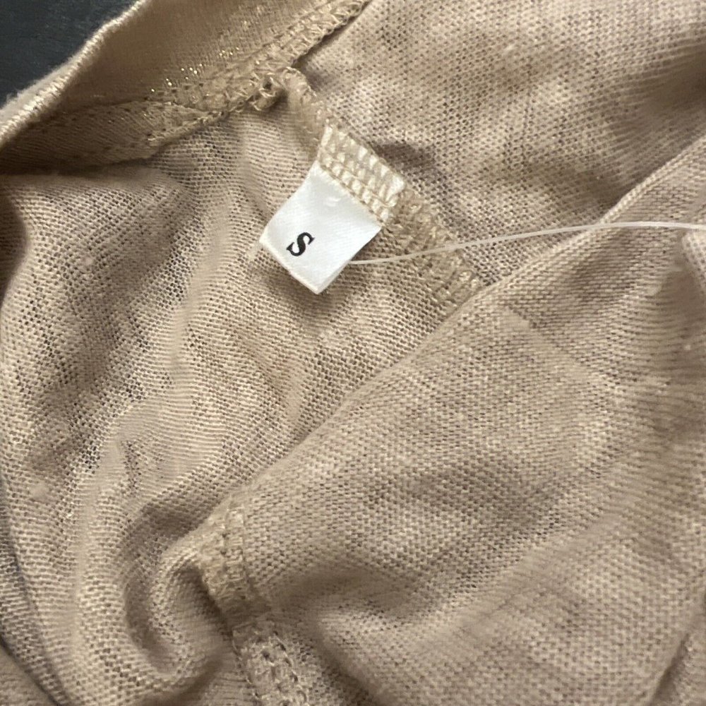 J.CREW 100% Linen Tee Metallic Gold Beige Shimmer V Neck T-Shirt Casual Lux - Picture 5 of 7